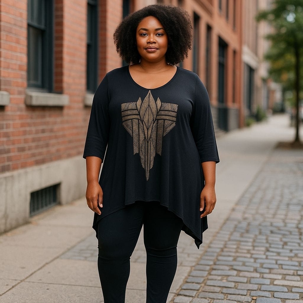 Chic Black Top with Gold Geometric Design